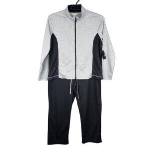 Kim Rogers 2 Piece Jacket & Pants Curvy Track Suit Set Grey & Black Full Zip 1X